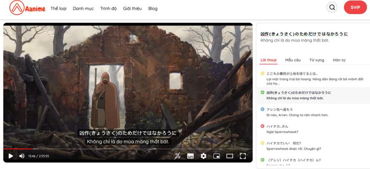 Aanime.tv – ứng dụng xem anime kết hợp học từ vựng tự động