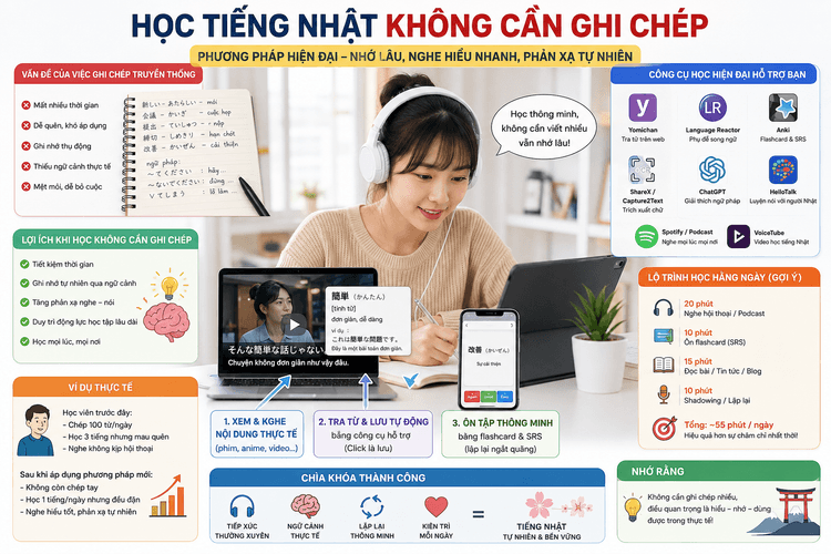 Công cụ học tiếng Nhật giúp bạn không cần ghi chép