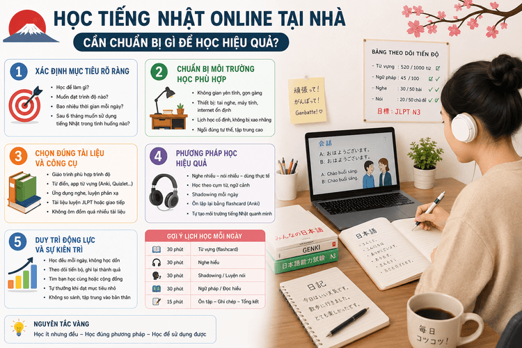Học tiếng Nhật online tại nhà – cần chuẩn bị gì để không học mãi vẫn “giậm chân tại chỗ”?